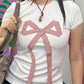 Multicolored Y2k bow print short sleeve shirt