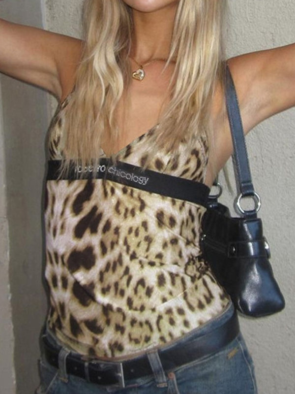 Y2K V-neck leopard print cami top