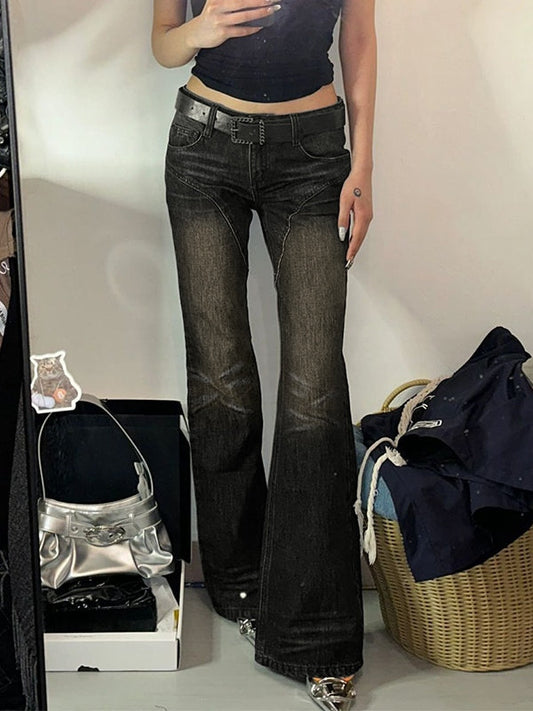 Dark Y2K Low Waist Flared Pants