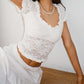 White French lace top with scoop neck and short sleeves