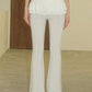 Solid Vintage Ruffle Trim Lace Up Flared Pants