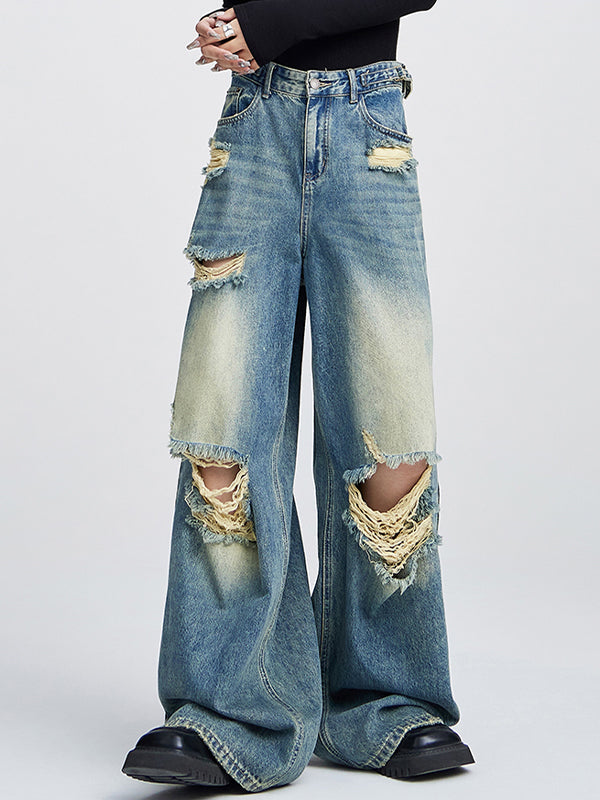 Vintage Baggy Hohe Taille Jeans mit Ripped-Design