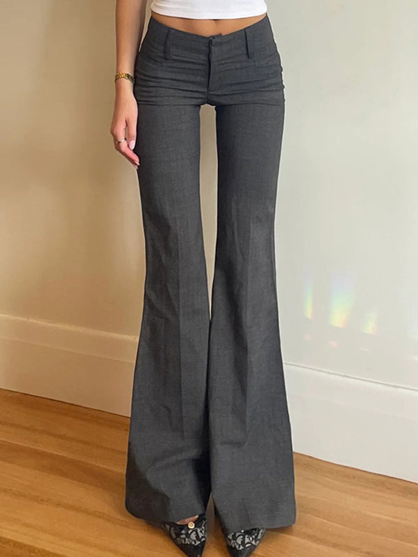 Dark Grey Vintage Pleated Flared Pants