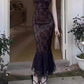 JY Vintage Lace Tie Slim Fishtail Maxi Dress/Vintage Lace Tie Slim Fishtail Maxi Dress