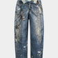 Vintage Farbblock Knopfhose mit Weitem Bein