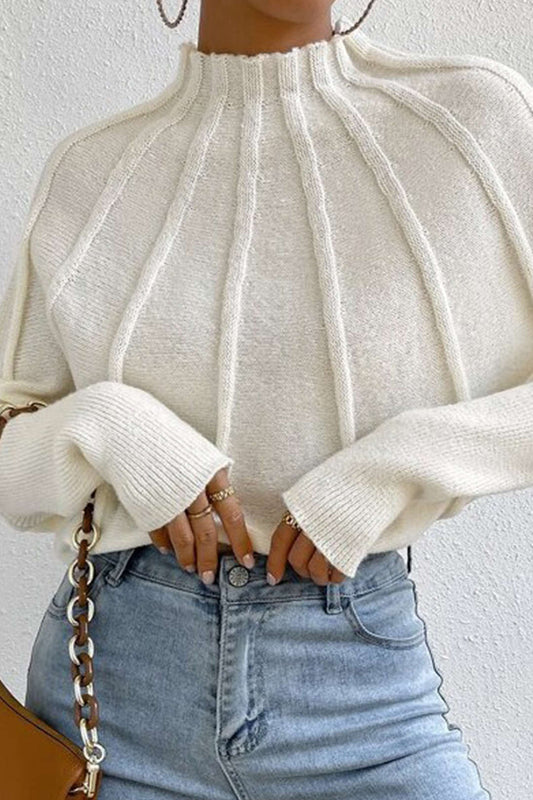 Solid Mock Neck Structured Batwing Sleeve Sweater