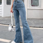 Blue Vintage Washed Stretch High Waist Flared Pants