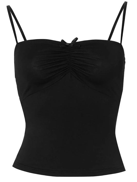 Black Vintage Ruched Bow Cami Top