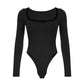 Solid Color  U-Ausschnitt Bogen Langarm Bodysuit