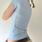 Blaues Vintage Gestreiftes Slim Fit Kurzarmhemd