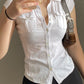 White Y2K blouse with pocket and button placket