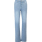 Blue vintage high rise boyfriend jeans with all over fringe design