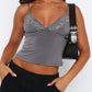Einfarbiges Vintage Spitzenbesatz V-Ausschnitt Cropped Cami Top