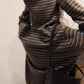 Y2K Coffee Colored Hooded Knit Sweater with Stripes and Lace-Up