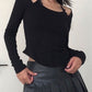 Black vintage halter long sleeve shirt with bow decoration