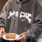 Multicolored oversized vintage hoodie with flocked star print for men