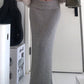 Grey Vintage Low Waist Maxi Skirt with Folded Waistband