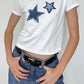 White Y2K star print short sleeve t-shirt