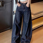 Blaue Vintage Gewaschene Jeans mit Weitem Bein