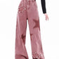 Pink hip hop boyfriend jeans with star pattern embroidery