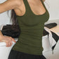 Green Vintage Round Neck Slim Fit Tank Top 