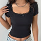 Vintage Lace Trim Crop Top with Square Neckline