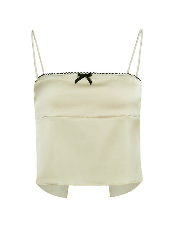 Contrast satin cami top with bow decoration