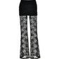 Black high rise flared trousers with lace insert