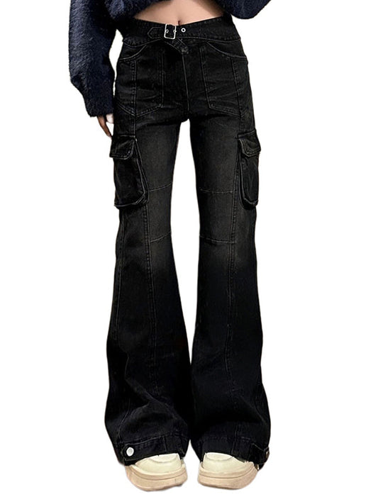 Black Micro Horn Slim Cargo Jeans