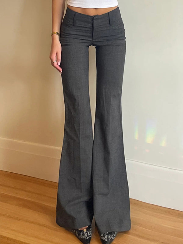 Dark Grey Vintage Pleated Flared Pants