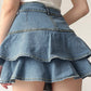 Blue Tiered Vintage Denim Mini Skirt