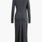 Vintage Mock Neck Wrap Dress with Ruffle Long Sleeves and Slit