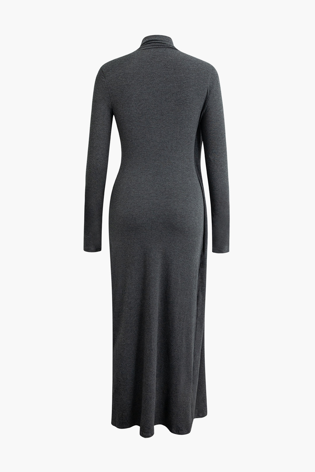 Vintage Mock Neck Wrap Dress with Ruffle Long Sleeves and Slit