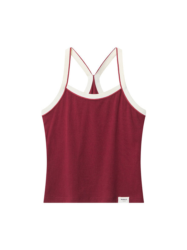 Red Retro Splicing Plain Back Tank Top