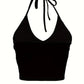 Basic Backless V-Neck Halter Crop Top