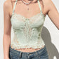 Y2K Halterneck Crop Top with Lace Patchwork