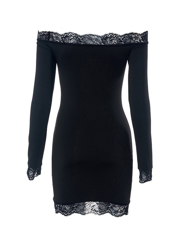 Black Bandeau Slim Mini Dress with Lace