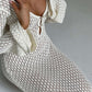 JY White Vintage V Neck Crochet Open Knit Long Sleeve Maxi Dress / White Vintage V Neck Crochet Open Knit Long Sleeve Maxi Dress