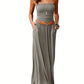 Vintage Solid Versatile Strapless Maxi Dress with Pockets