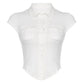 White Y2K blouse with pocket and button placket