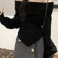 Black vintage sweater with off-the-shoulder hanky hem 