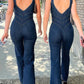 Vintage High Rise Denim Jumpsuit with Zipper