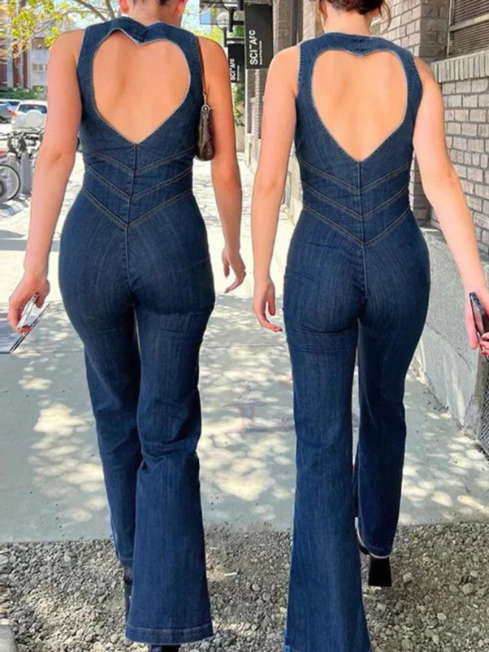 Vintage High Rise Denim Jumpsuit with Zipper