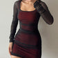 Rotes Y2k Temperament Slim Fit Mesh Minikleid