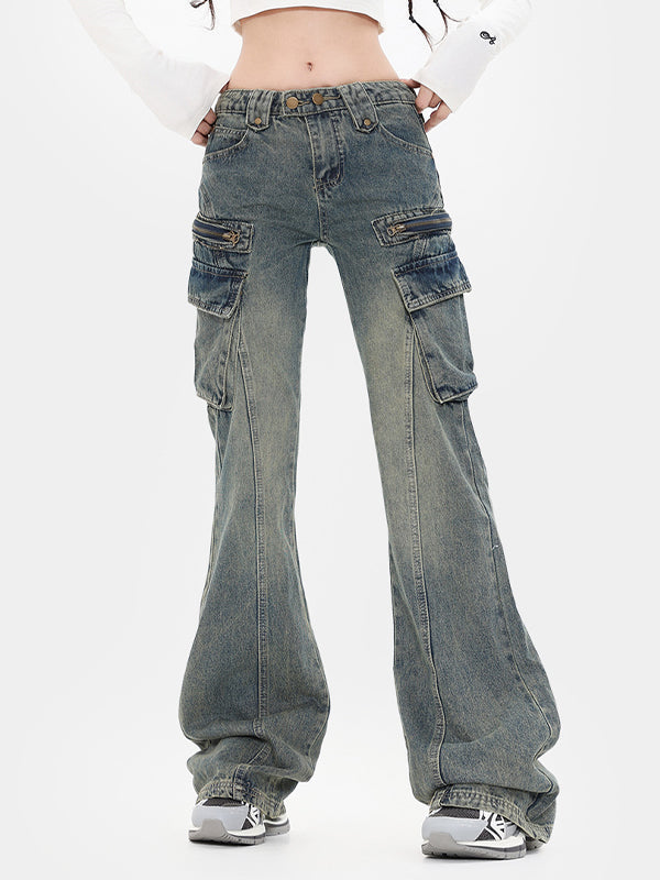 Retro Workwear Slim Version Cargo Flared Jeans