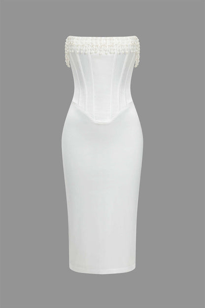 Einfarbiges Y2k Perlen Geflochtenes Ösen Korsett Midi Kleid