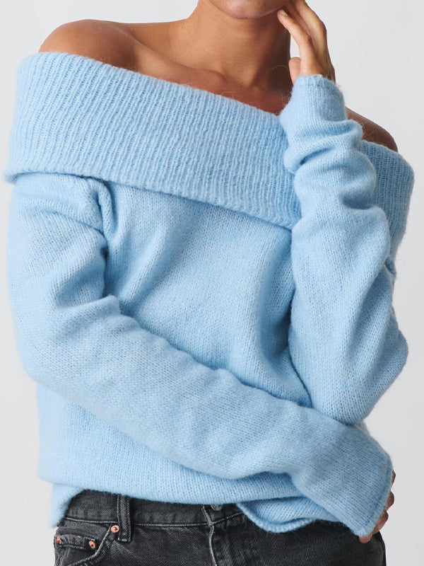 Y2K Einfarbiger Off Shoulder Oversized Pullover