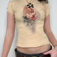 Vintage Rose Print Slim Short Sleeve Crop Top