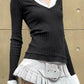 Y2K Turtleneck Mock Two Piece Long Sleeve Knit Top