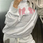 Grey Y2K oversized bow print drawstring hoodie